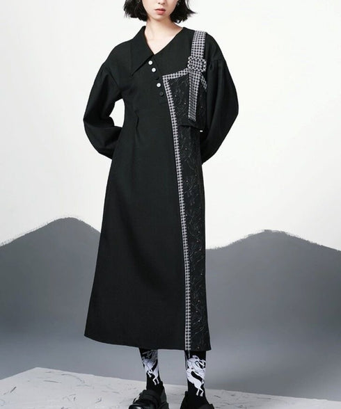 Check Ribbon Panel Dress